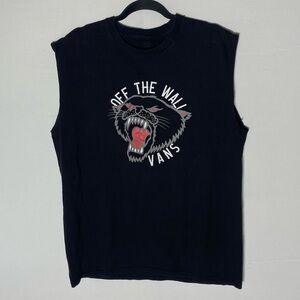Vans Black Cat Graphic DIY Cutoff Sleeveless Tee Graphic Tee T Shirt L